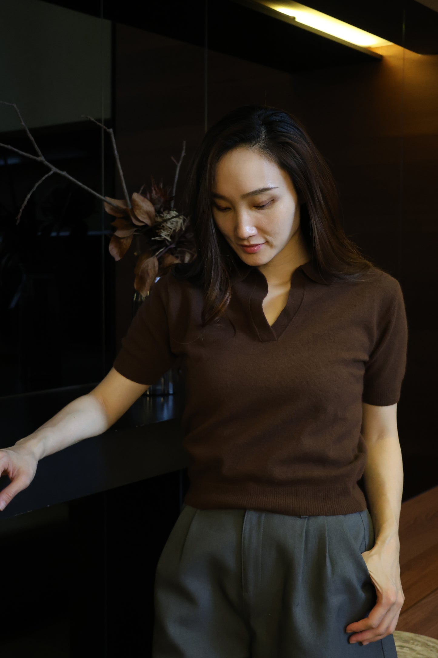 針織v領polo短袖