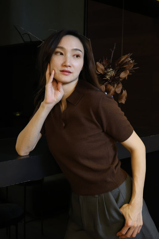 針織v領polo短袖
