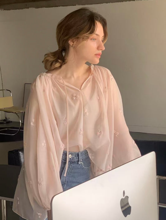 Léa 法式花影上衣