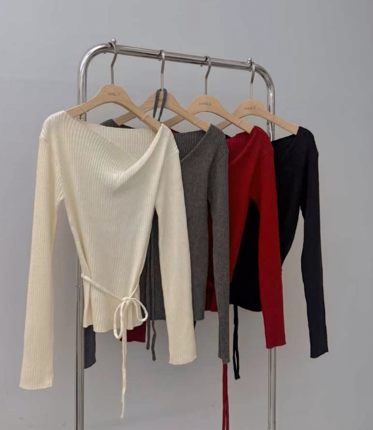 三穿式針織斜肩上衣