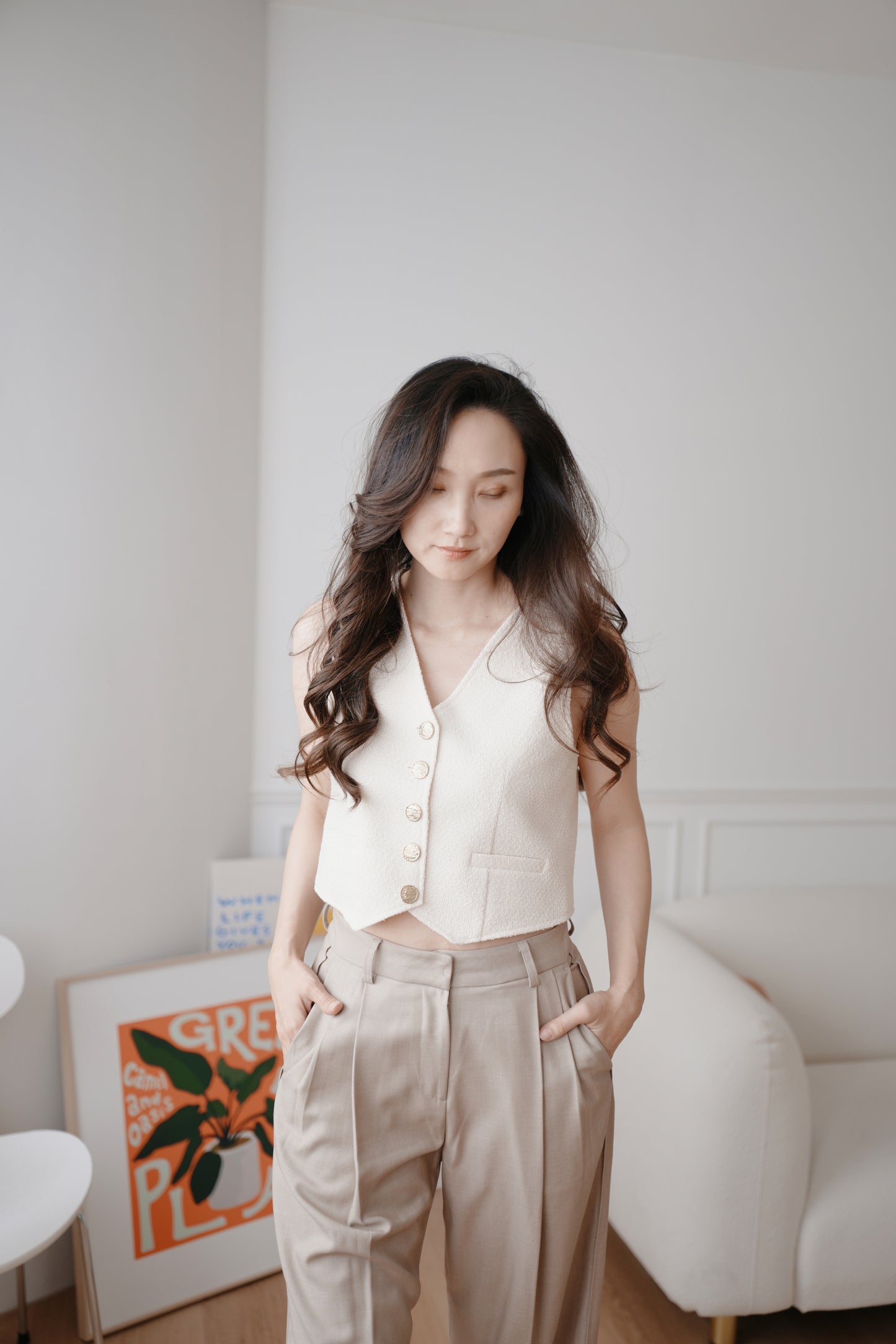 小香毛呢短版背心