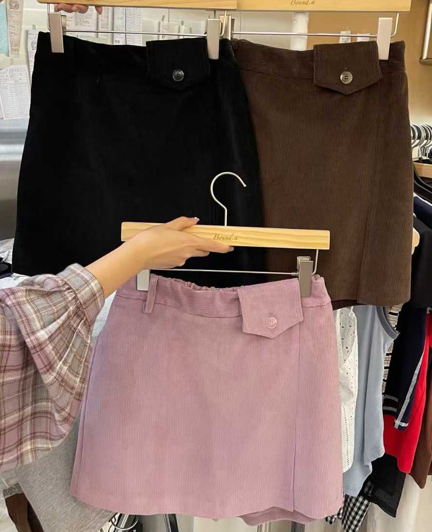 秋色燈芯絨鬆緊褲裙