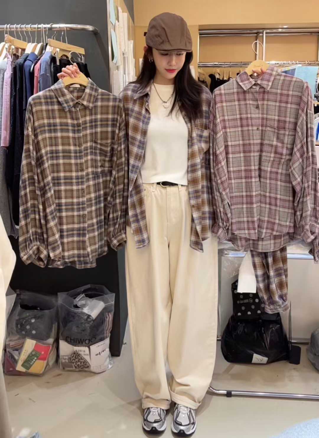 都市栗子格紋襯衫