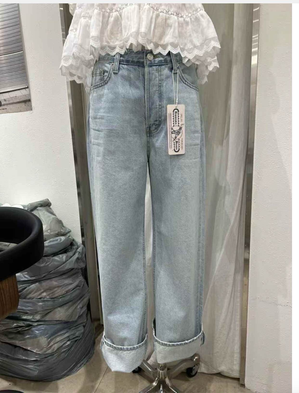 時髦個性闊腿牛仔褲