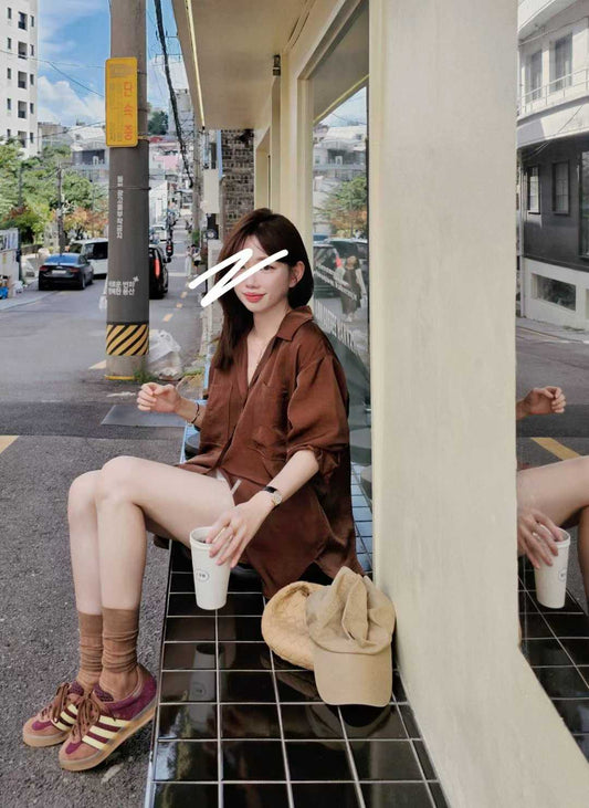 高級時髦老錢緞面襯衫