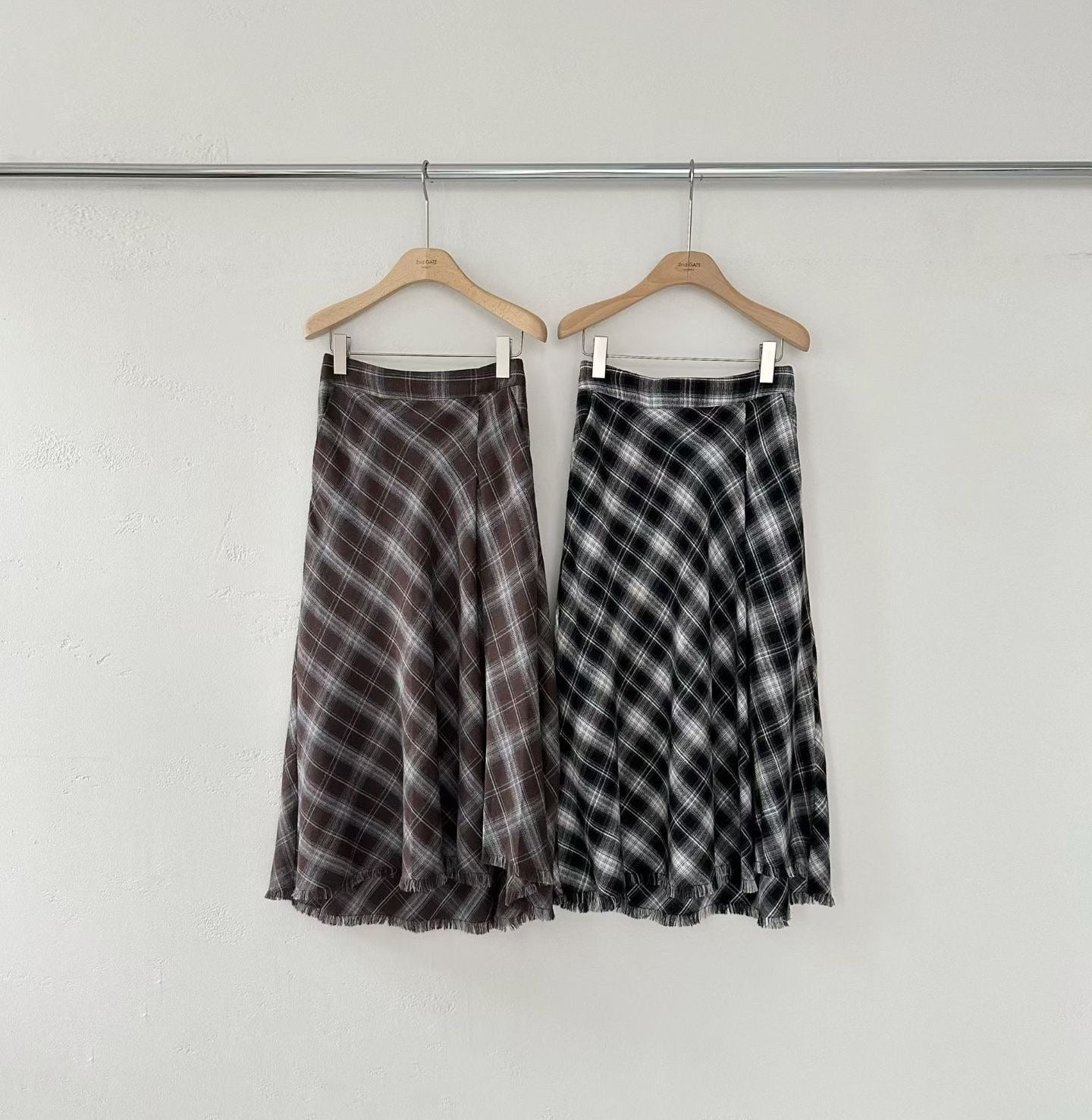 復古格紋半身長裙