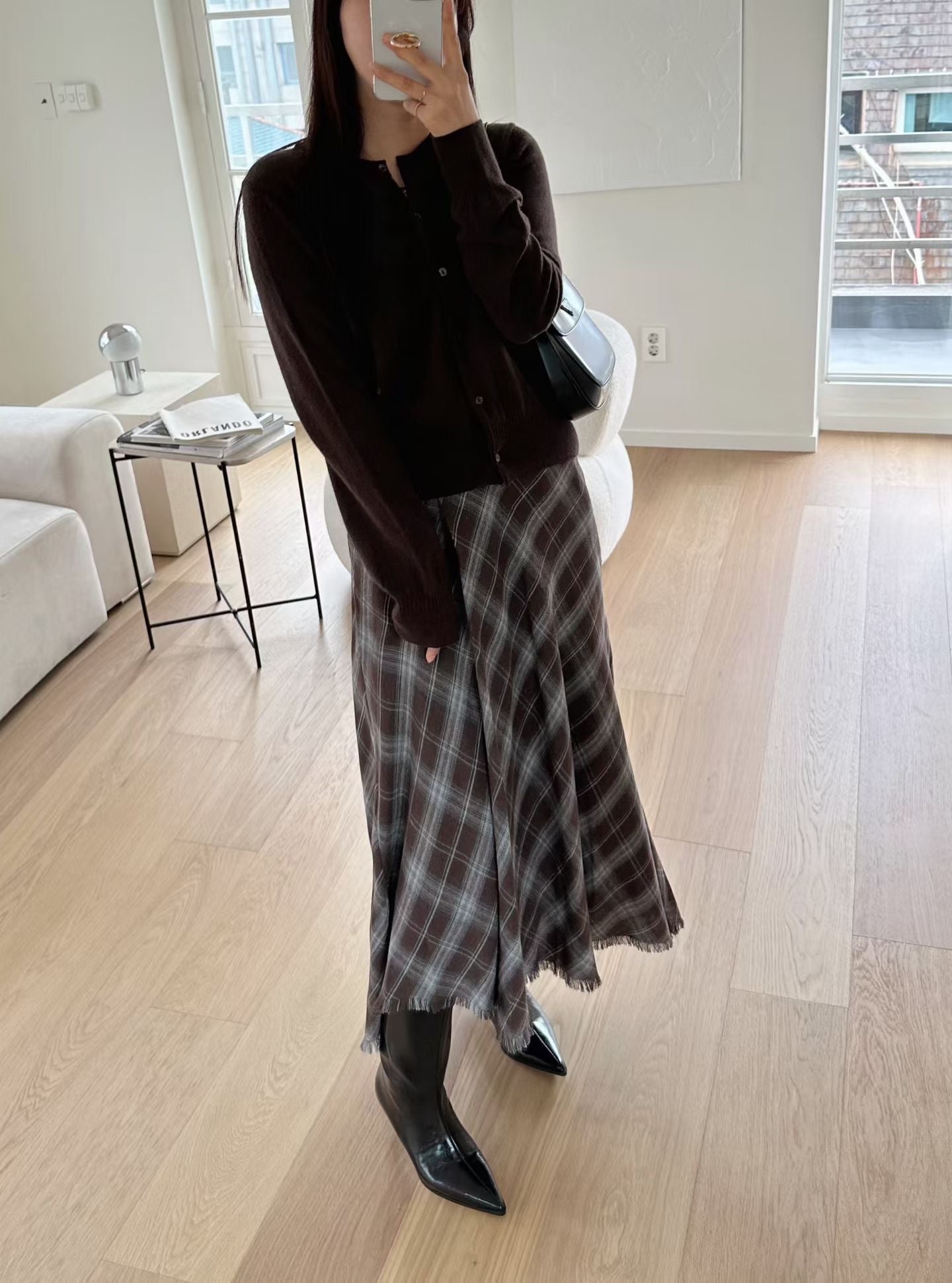 復古格紋半身長裙