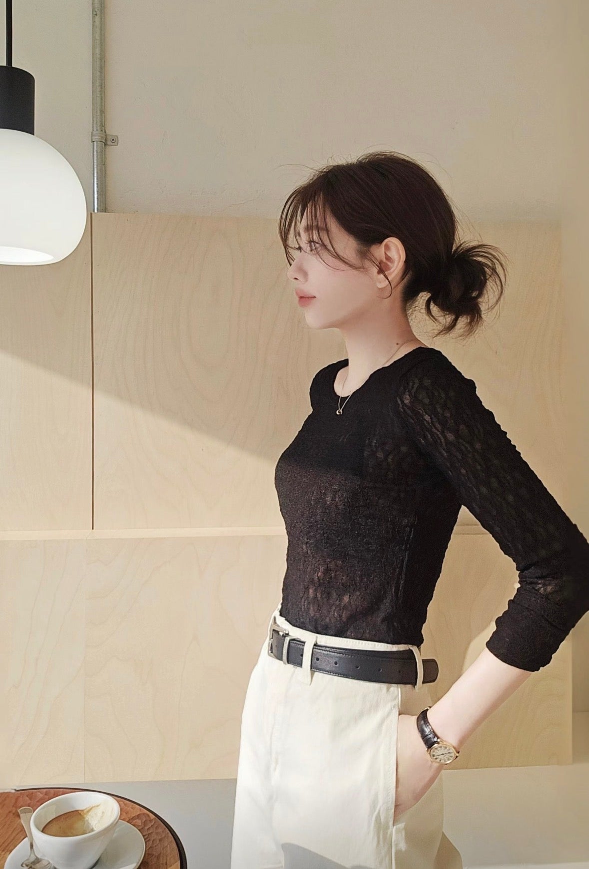 彈力蕾絲打底衫