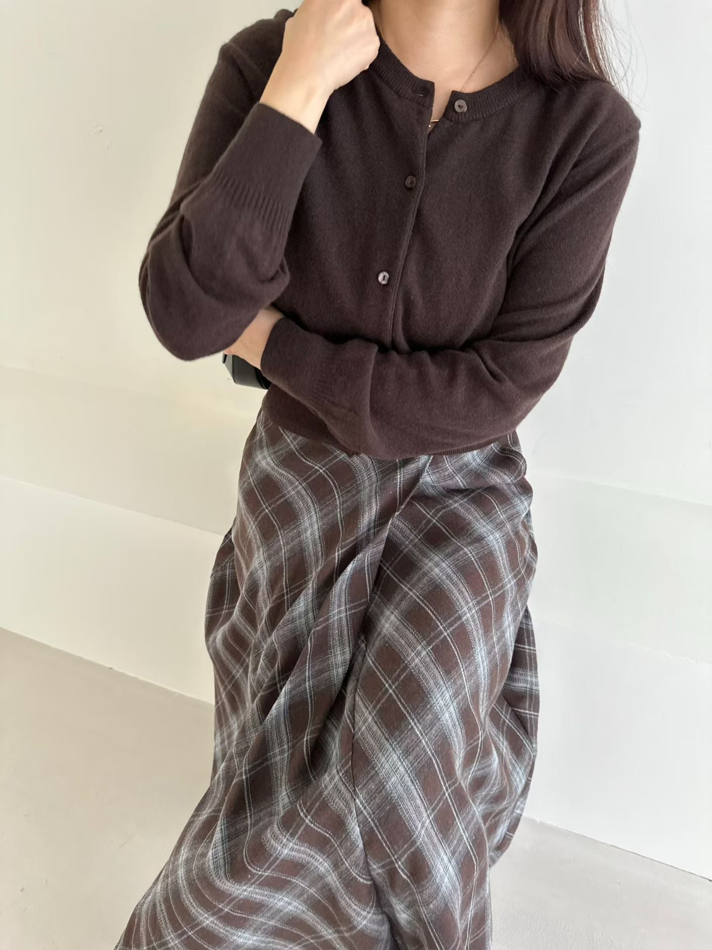 復古格紋半身長裙