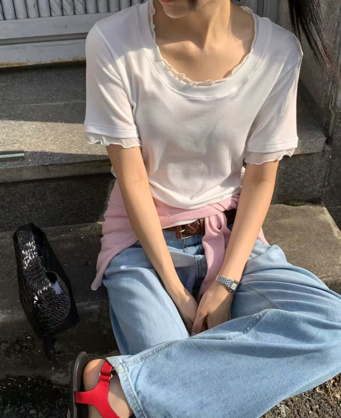 柔霧花邊滾邊上衣
