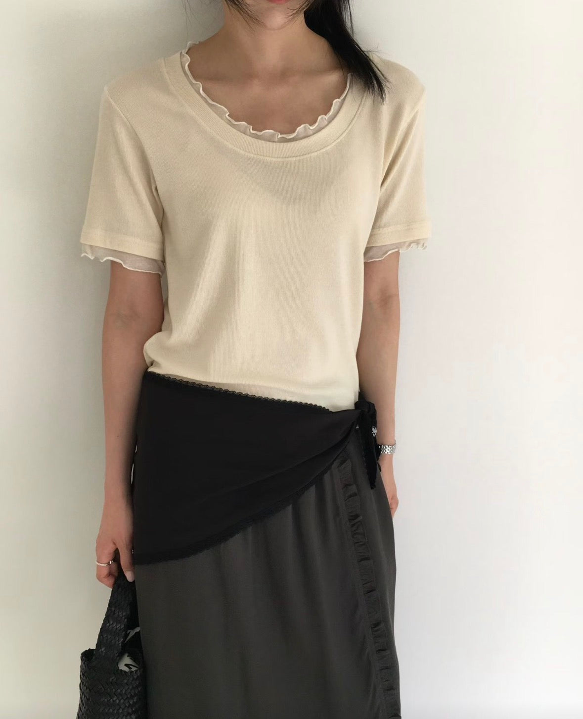 柔霧花邊滾邊上衣