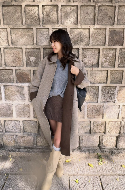 100% 羊毛撞色大衣