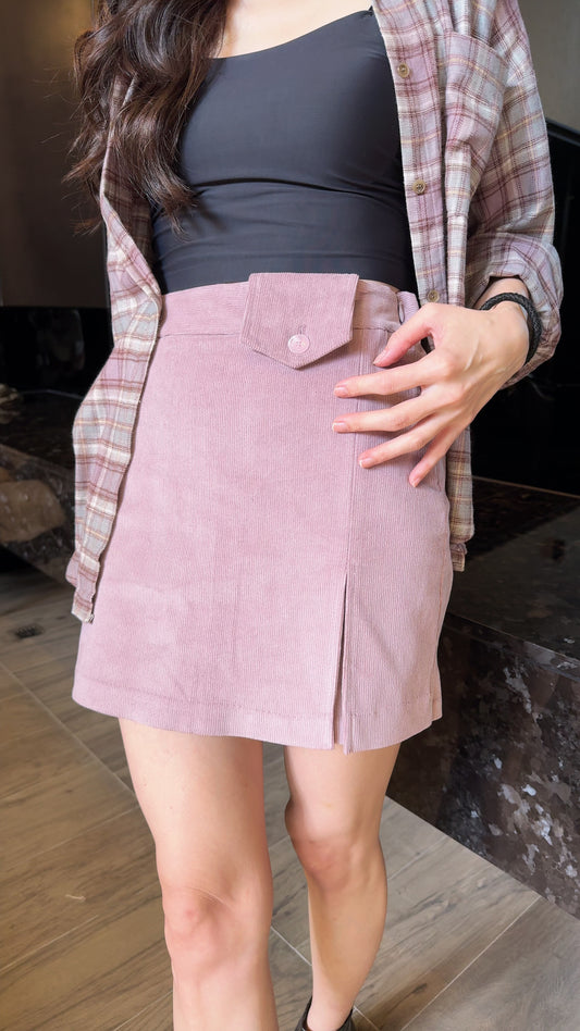 秋色燈芯絨鬆緊褲裙