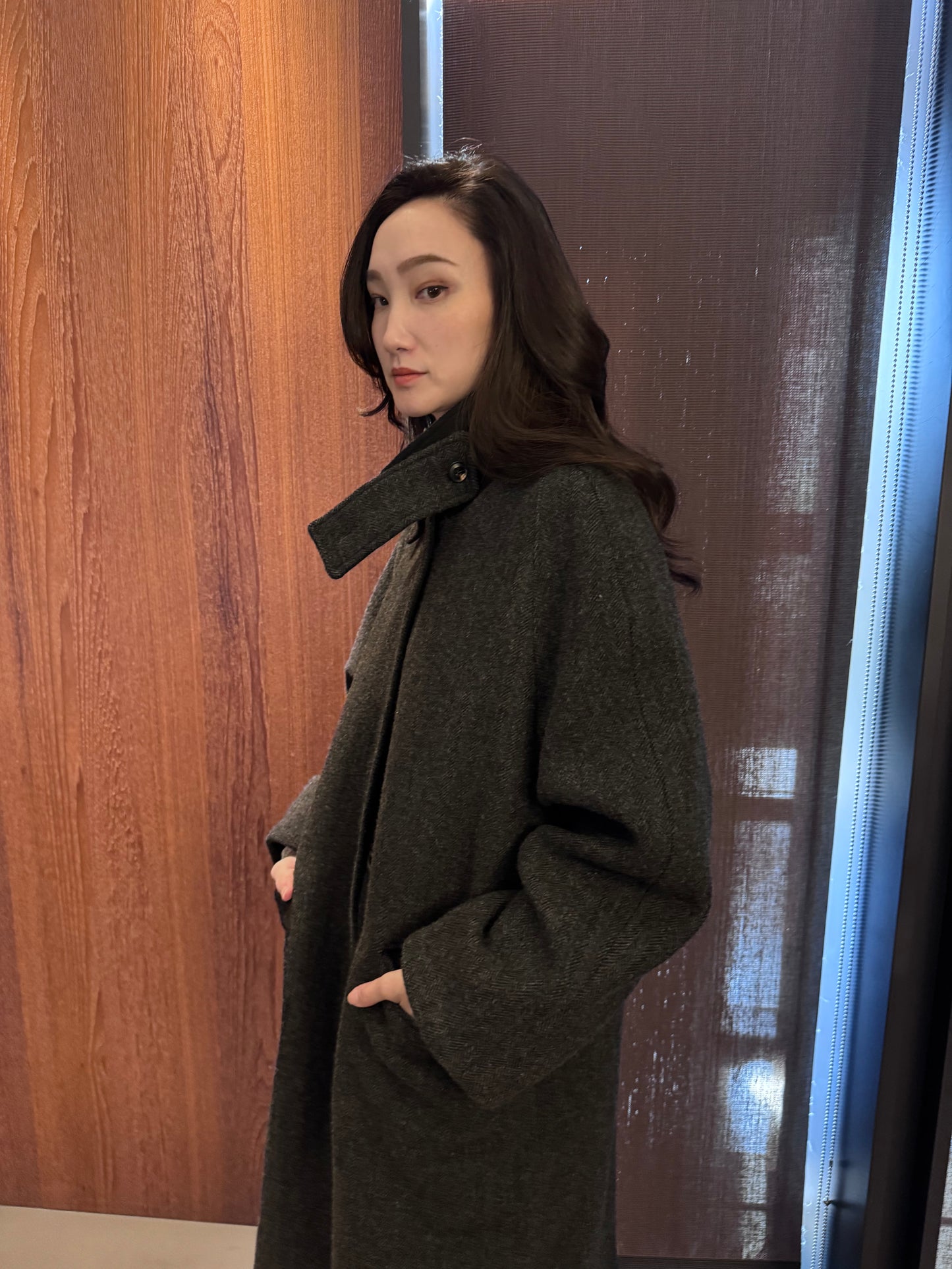 100% 羊毛撞色大衣