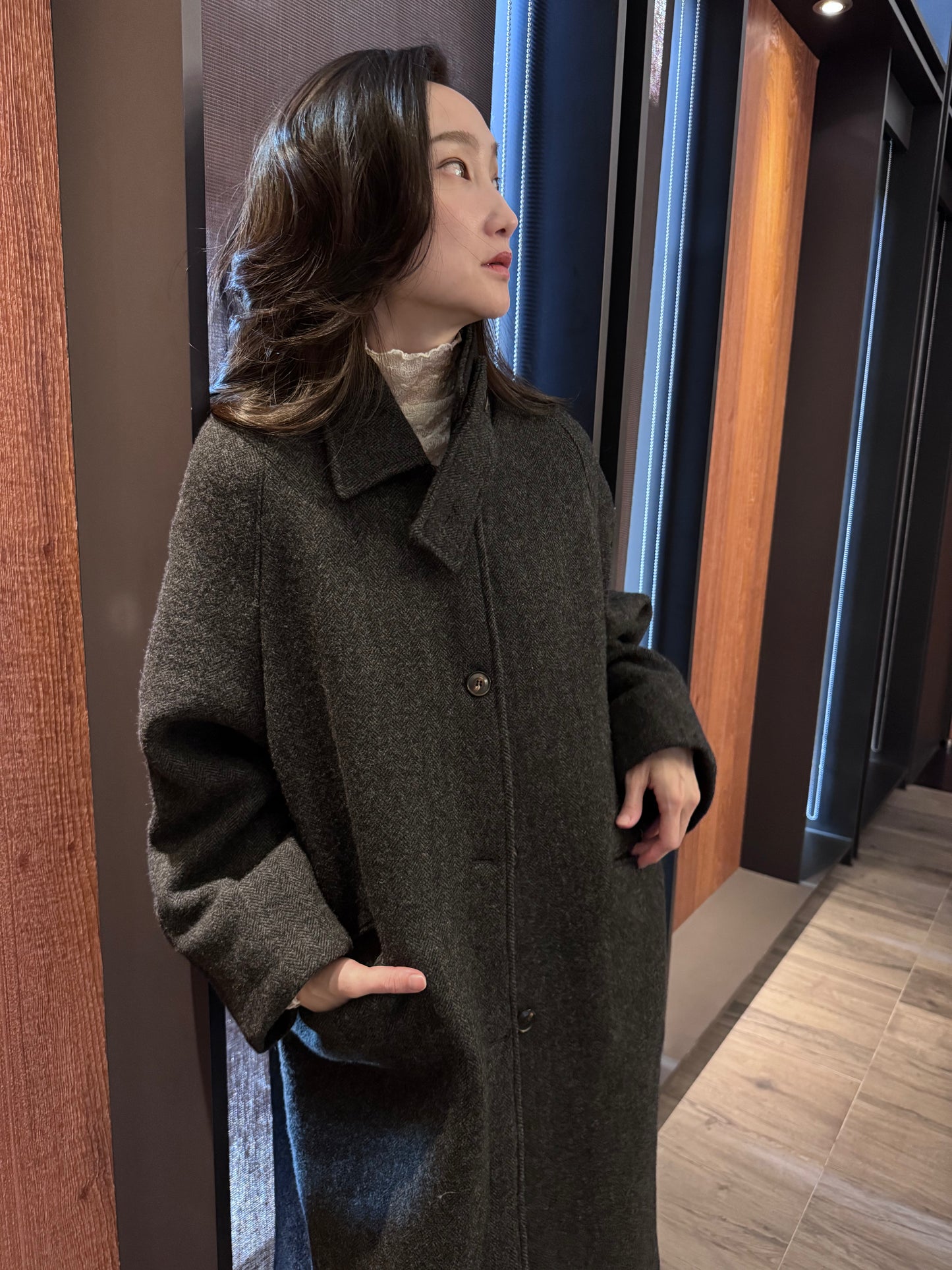 100% 羊毛撞色大衣