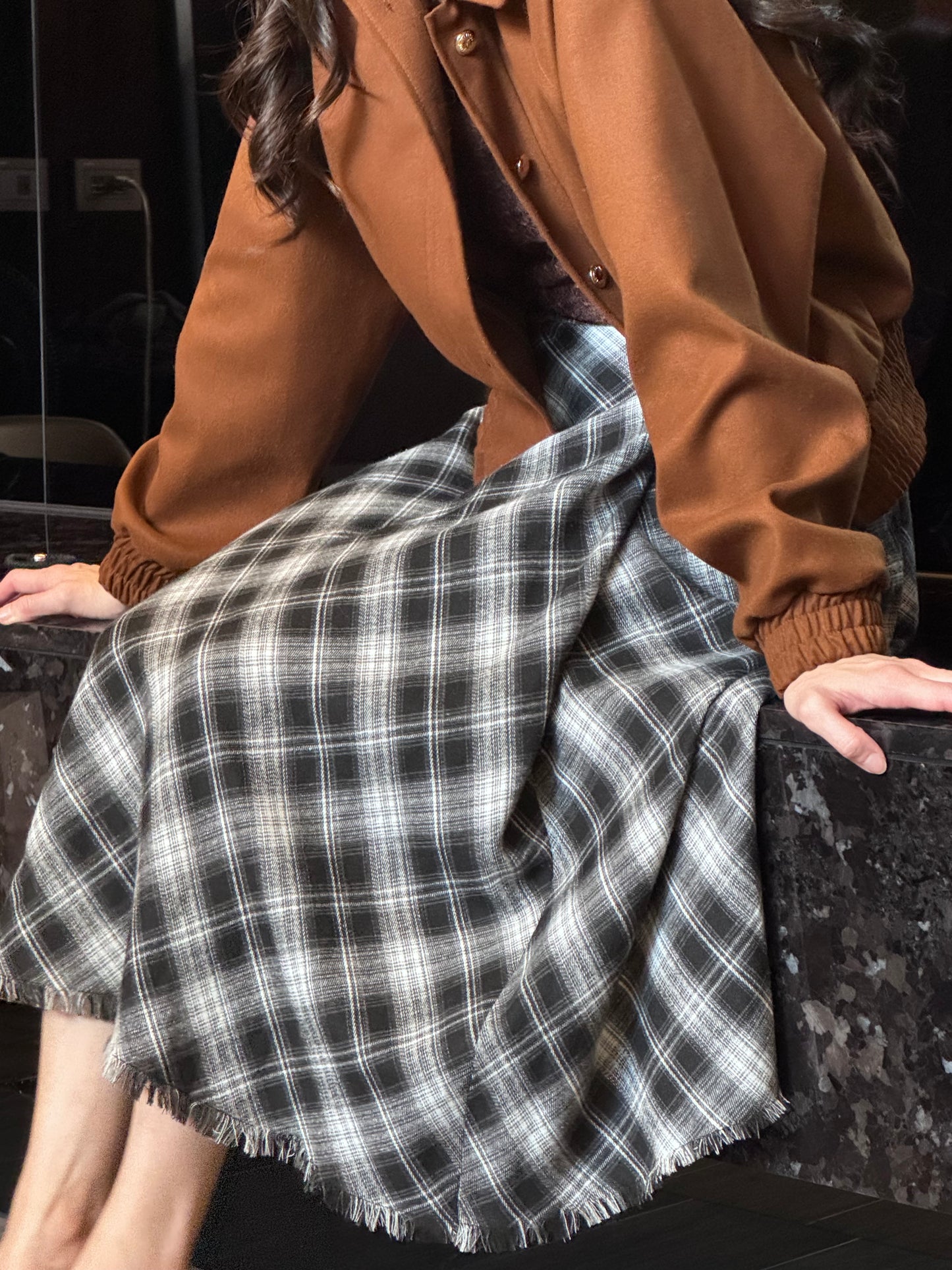 復古格紋半身長裙