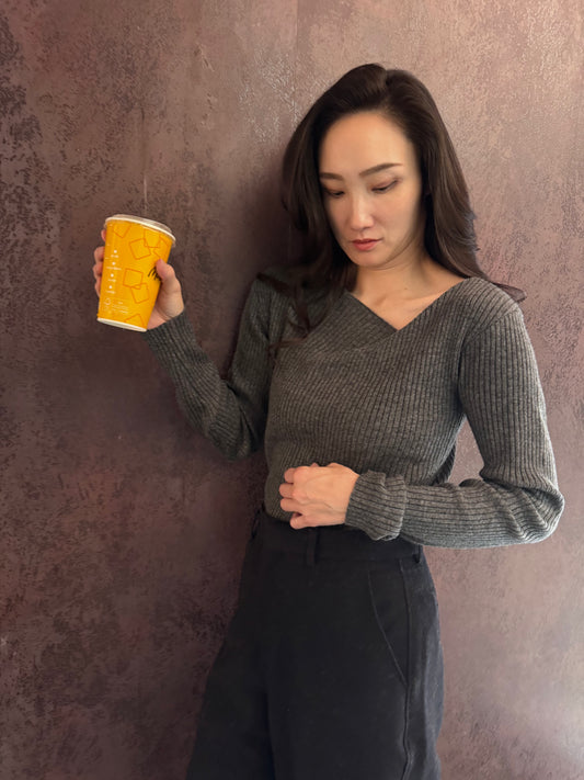 三穿式針織斜肩上衣