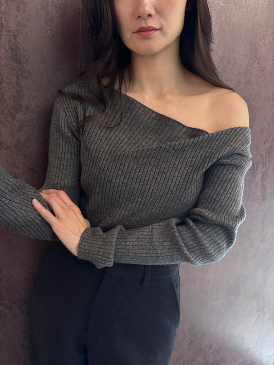 三穿式針織斜肩上衣
