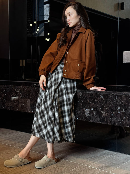 復古格紋半身長裙
