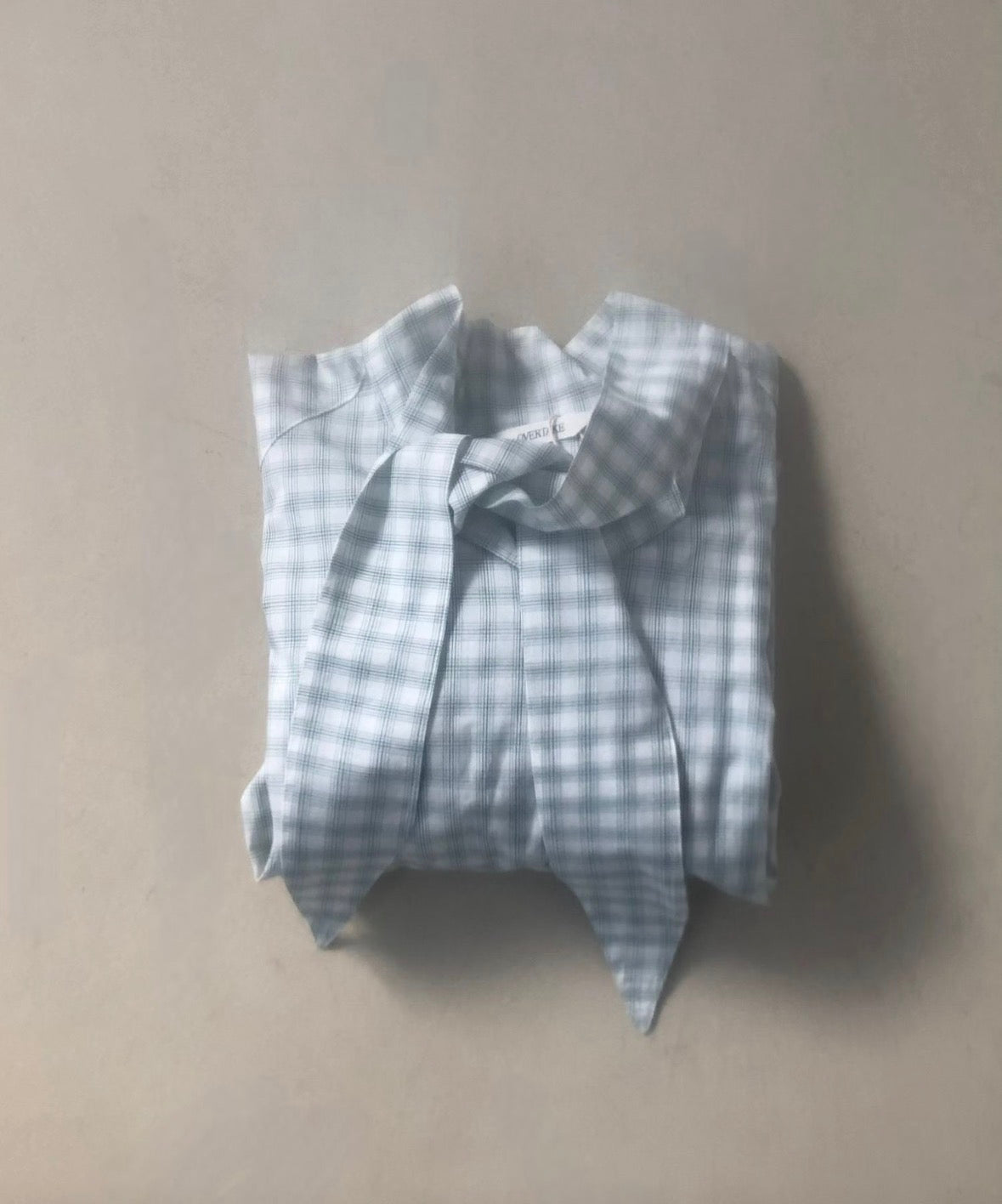 法式綁帶格紋襯衫 現貨