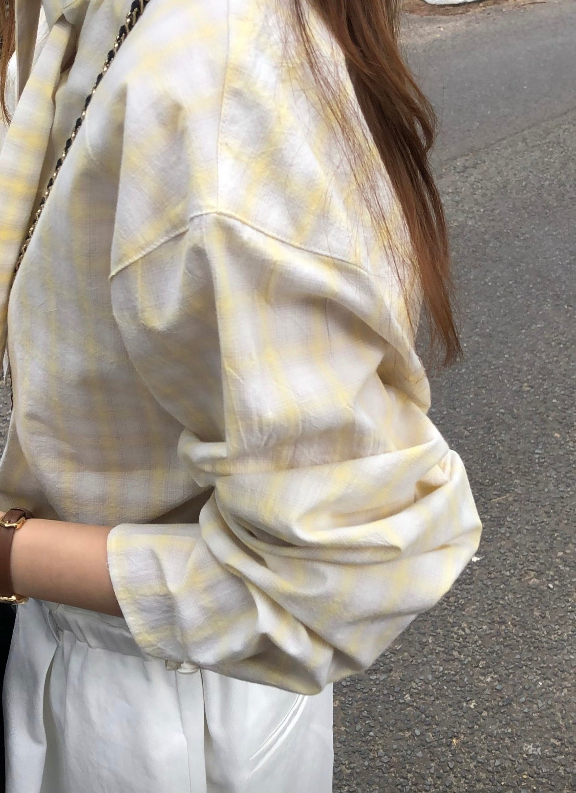 法式綁帶格紋襯衫 現貨