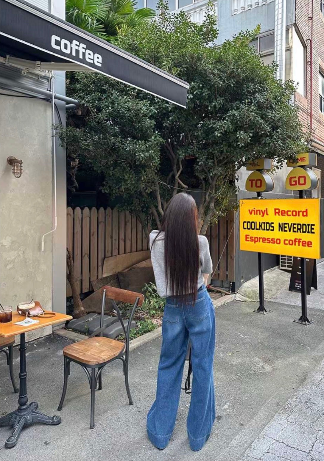 丹寧理想直筒褲