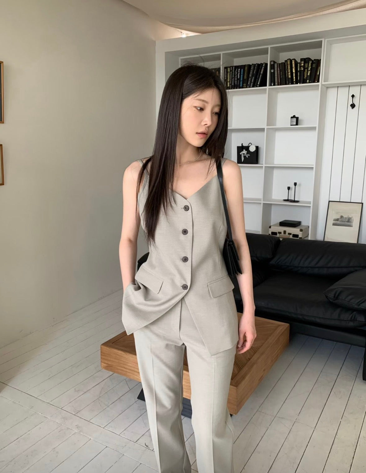 都會V領修身西裝背心