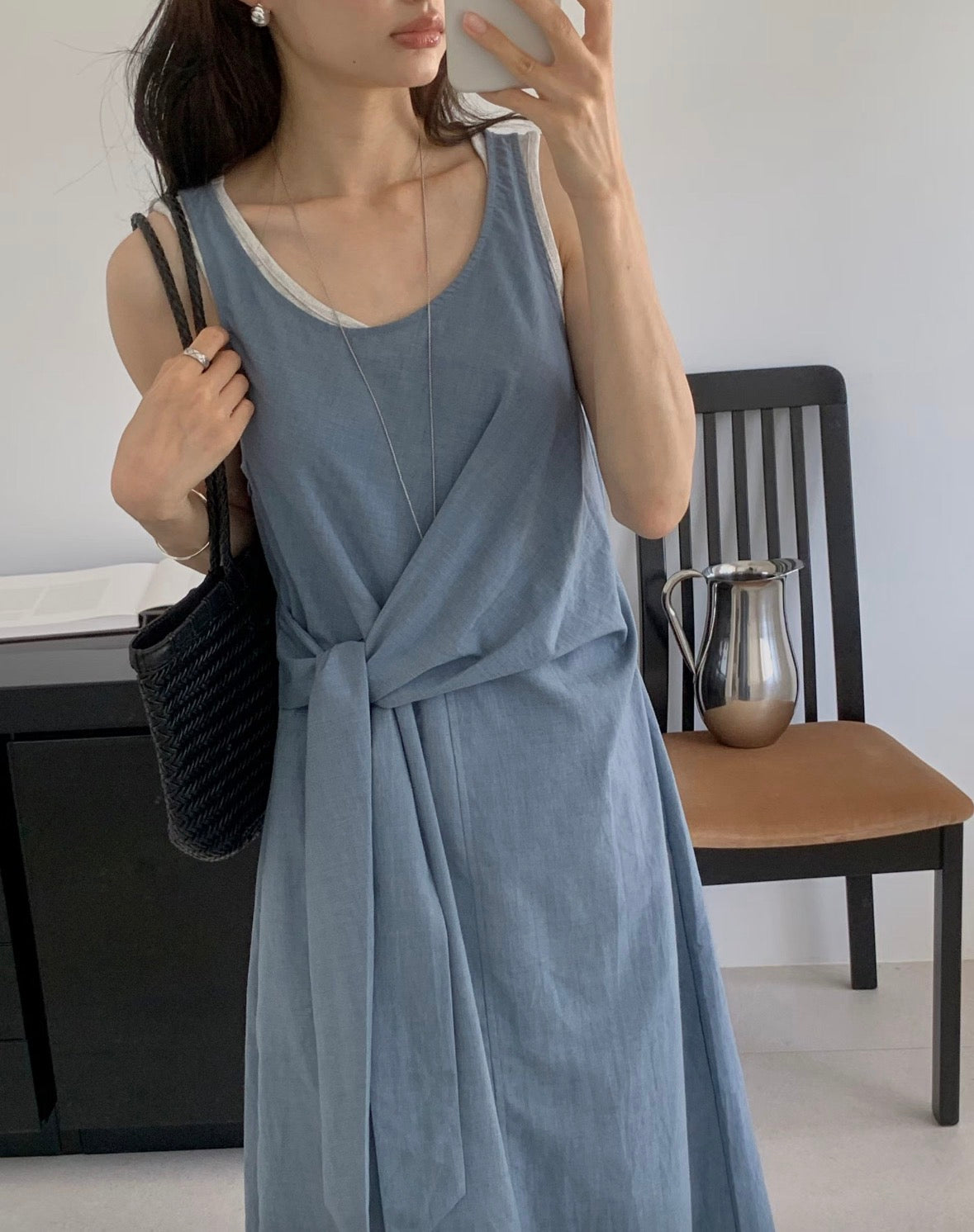 無袖休閒層次洋裝