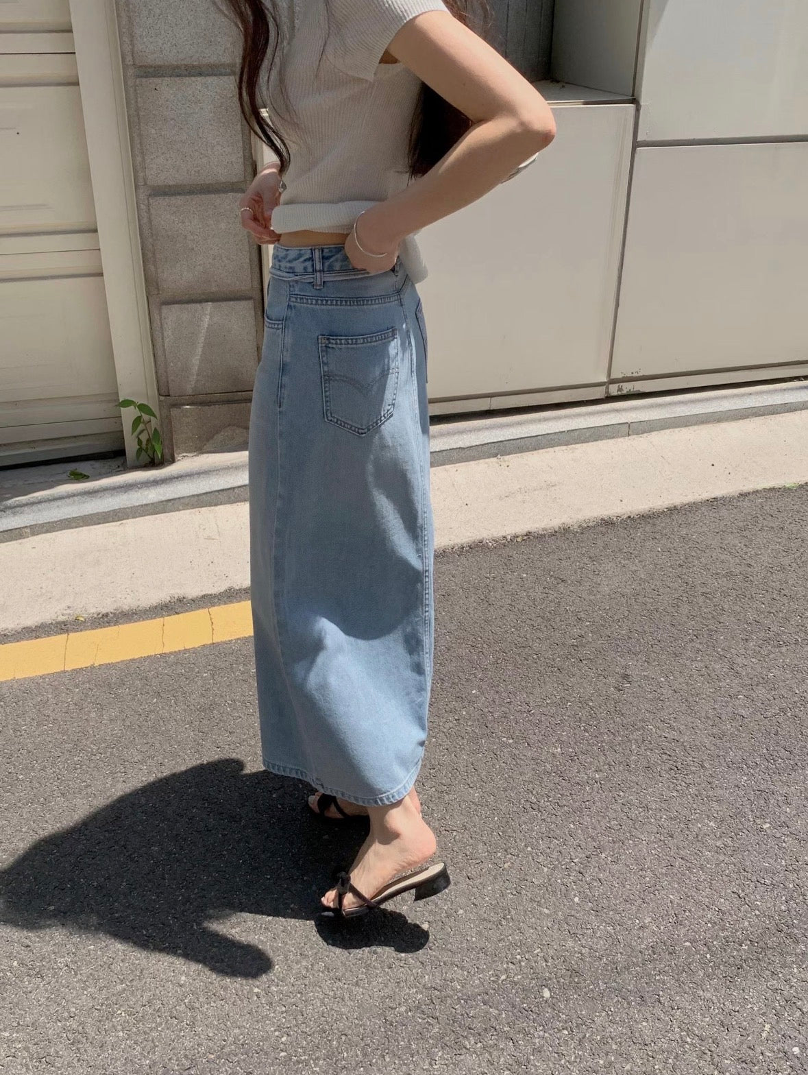 綁帶開衩夏季牛仔半身裙