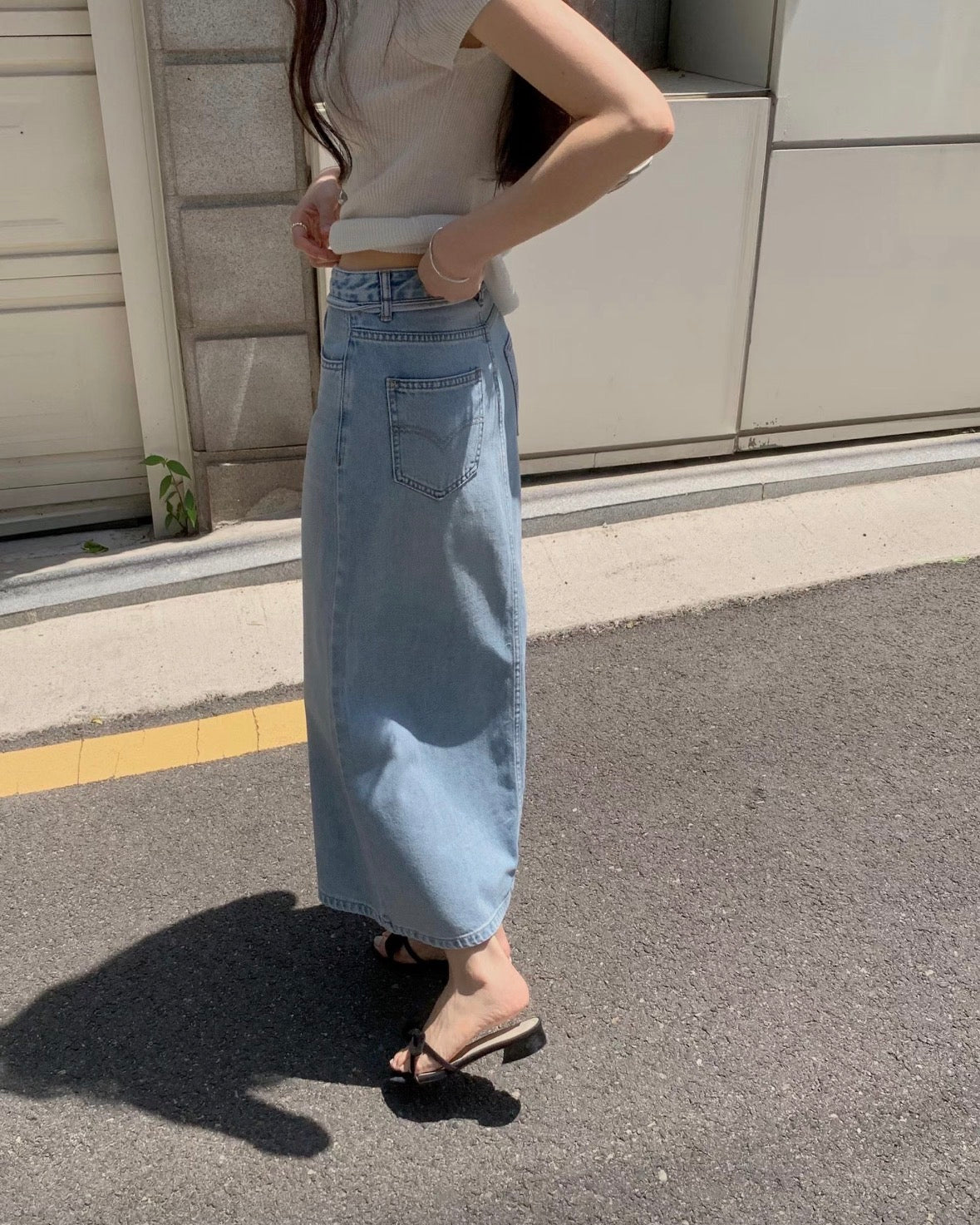 綁帶開衩夏季牛仔半身裙