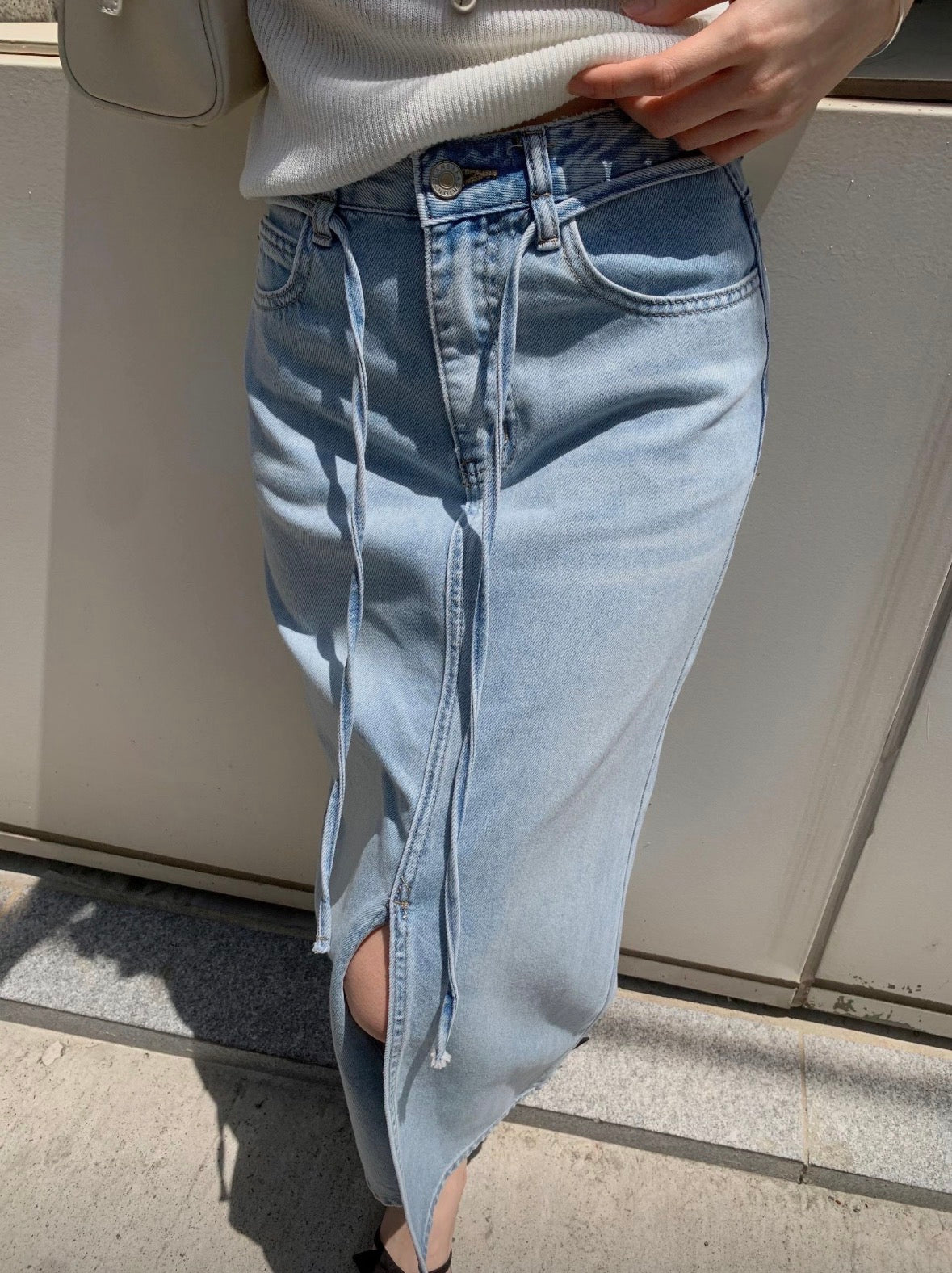 綁帶開衩夏季牛仔半身裙