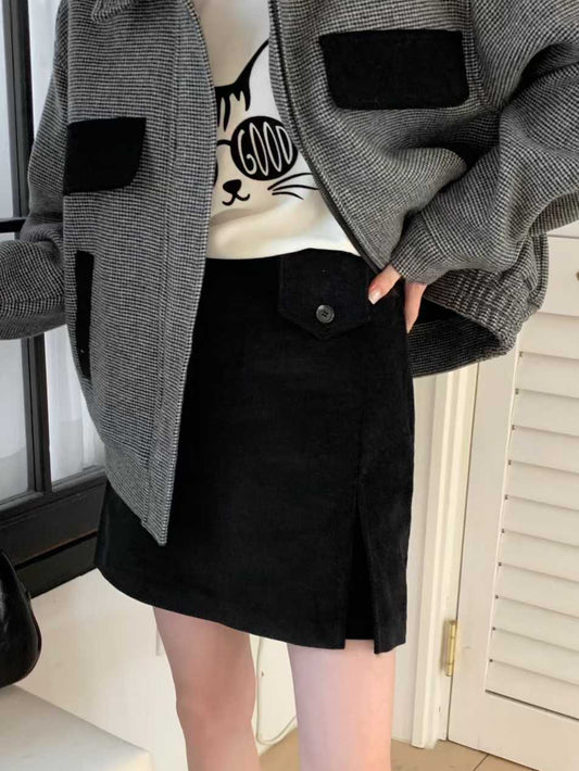 秋色燈芯絨鬆緊褲裙